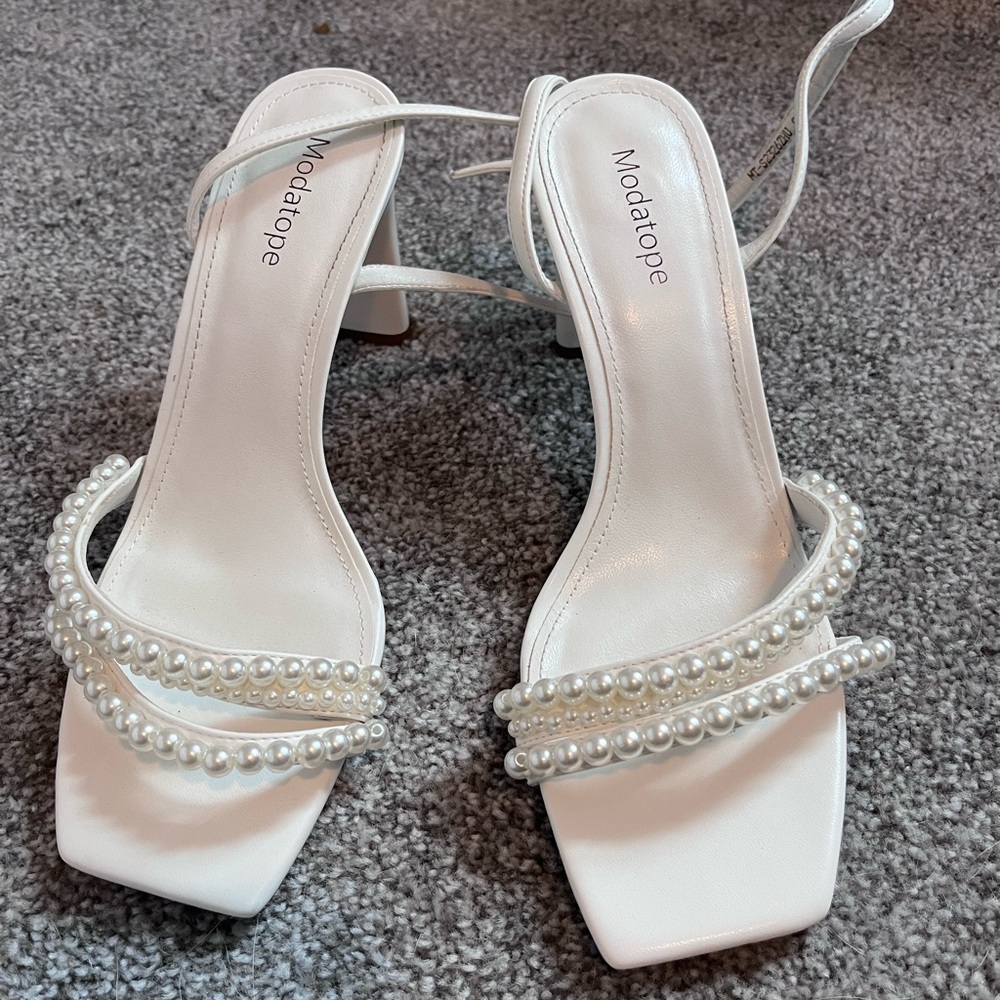 White Pearl-Embellished Heels
